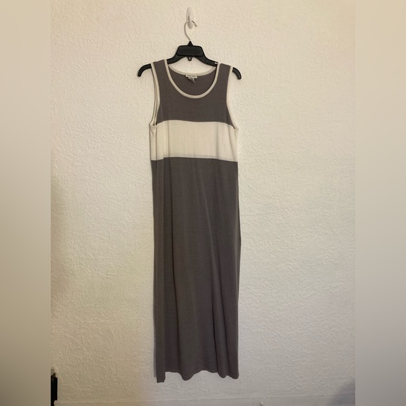 Barbara Lesser Maxi Dress Tank Style w Matching Sweater Gray White Size Large - Picture 3 of 9